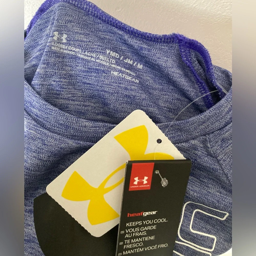 NWT Under Armour Tech Split Logo Hybrid T-Shirt Blue Size M